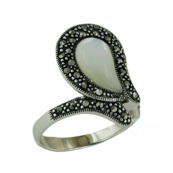 Marcasite Ring Slanted Mother of Pearl Teardrop with Marcasite