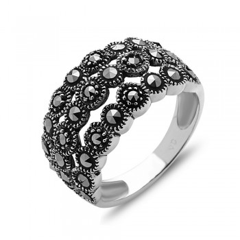 MARCASITE RING THREE ROW ROUND MARCASITE BAND