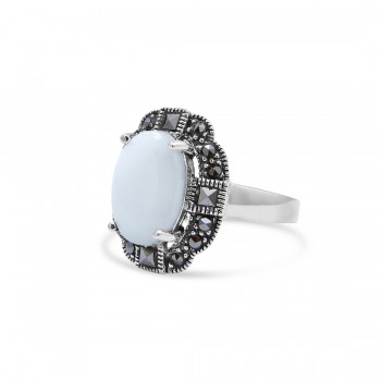 MARCASITE RING OVAL MOTHER OF PEARL SQUARE CUT MS