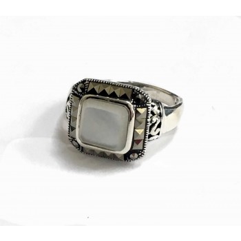 Marcasite Ring Square Mother Of Pearl Square Cut Marcasit
