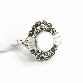 Marcasite RING OVAL WAVY MARCASITE 2 LAYERS ROUND MOTHER