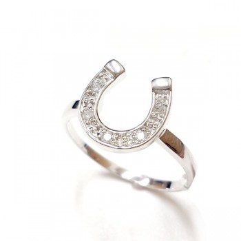 Sterling Silver Ring Horseshoe All Clear Cubic Zirconia