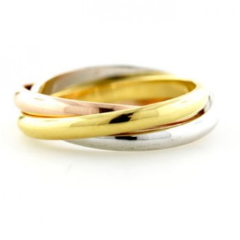 Sterling Silver Ring 3 Pcs Plain Silver+Gold+Rosegold Tone Trin