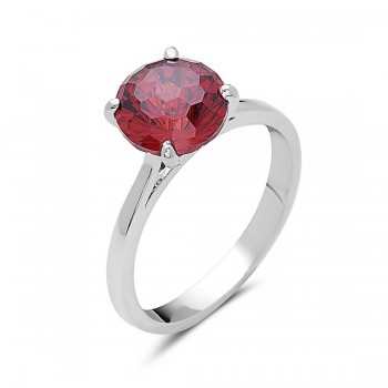 Sterling Silver Ring 8mm Flower Cut Garnet Cubic Zirconia Solitaire