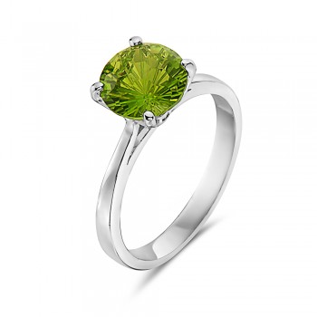 Sterling Silver Ring 8mm Flower Cut Peridot Glass Solitaire