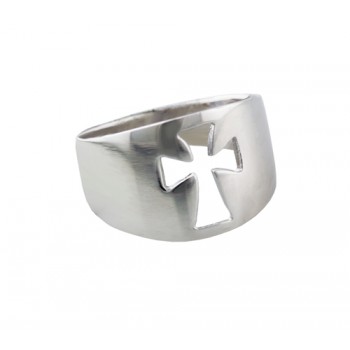 Sterling Silver Ring Plain Band with Cross Cut--Rhodium Plated #