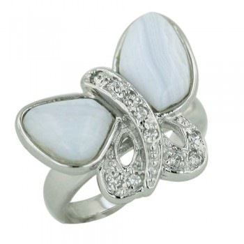 Sterling Silver Ring Blue Lace Agate Butterfly