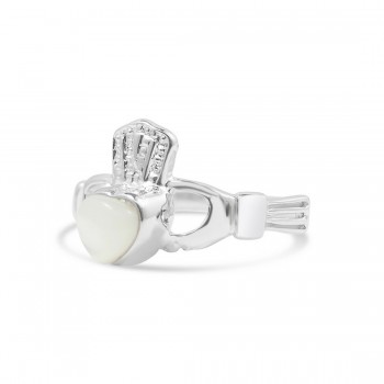 STERLING SILVER RING (W=6MM) MOTHER OF PEARL HEART CLADDAGH