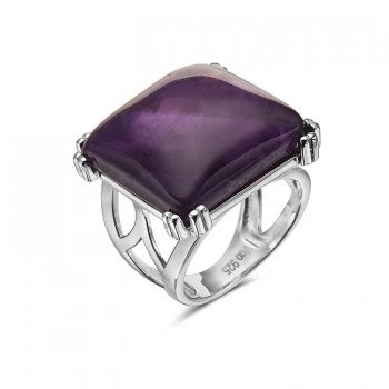 Sterling Silver RING RED GENUINE AMETHYST SQUARE   1S-5043AM-S 