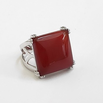Carnelian Square Cushion Double Prong Ring
