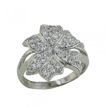 Sterling Silver Ring Pave Clear Flower