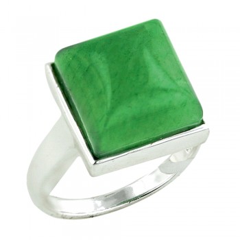 Sterling Silver Ring 12X12mm Square Dome Green.Jade