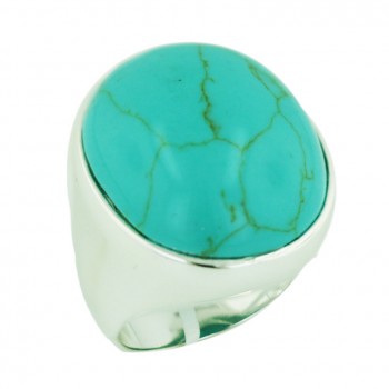 Sterling Silver Ring 27X23mm Oval Cabochon Faux Turquoise--E-coated