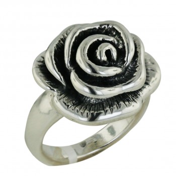 Sterling Silver Ring 18mm Plain Rose Oxidized Inner Petals Line