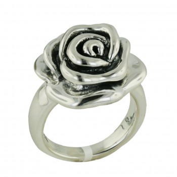 Sterling Silver Ring 19mm Plain Rose Oxidized Inner Petals--Sp