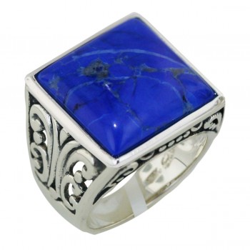 Sterling Silver Ring 18X18mm #80 Lapis Howlite Square Bezel Set with