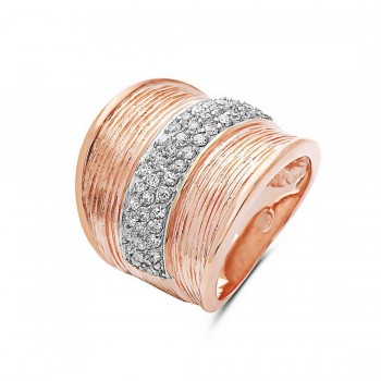 Sterling Silver Ring Rosegold Plating Lines Texture with Center