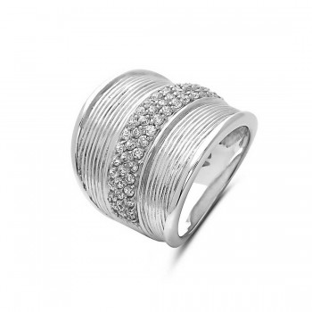 Sterling Silver Ring Rhodium Plating Plating Lines Texture with Center Row C