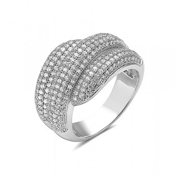 Sterling Silver Ring (W=14mm) Micropave 3 Row Clear Cubic Zirconia