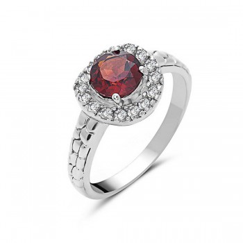 Sterling Silver Ring 12X12mm Mozambigue Garnet Topaz Round with White