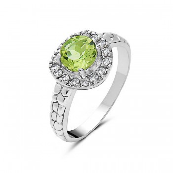 Sterling Silver Ring 12X12mm Peridot Topaz Round with White Topaz Aroun