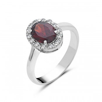 Sterling Silver Ring 13X10mm Mozambigue Garnet Topaz Oval with White T