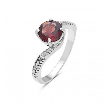 Sterling Silver Ring 8X8mm Mozambigue Garnet Topaz Round with White To
