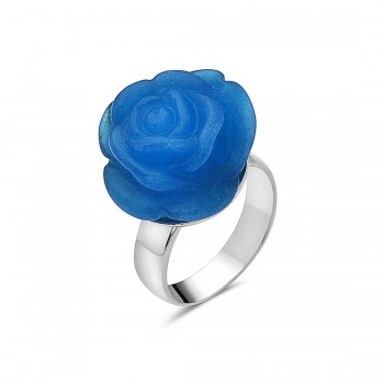 Sterling Silver Ring 19mm Dyed Blue Quartzite#5 Rose