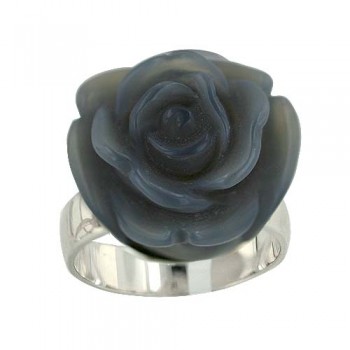 Sterling Silver Ring 19mm Grey Agate Rose