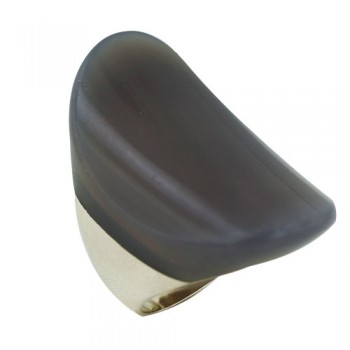 Sterling Silver Ring 38X25mm Grey Agate Concave Oval