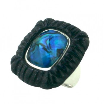 Sterling Silver Ring 29X21mm Phua Shell Faceted Cyrstal Center with Onyx Frame