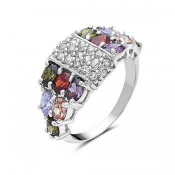 Sterling Silver Ring Olivine+Garnet +Amethyst+Lv+Champagne Cubic Zirconia Multiple Side with Clear Cubic Zirconia Citrine