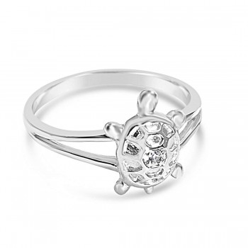Sterling Silver Ring 11-5 Turtle with Clear Cubic Zirconia