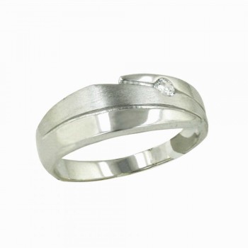 Sterling Silver Ring with 3 Bands with Small Clear Cubic Zirconia on Top Ba