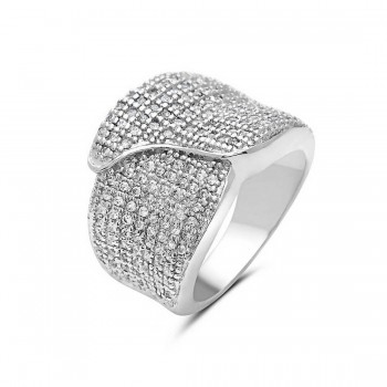 Sterling Silver Ring with Overlapping Lines with Clear Cubic Zirconia