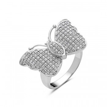 Sterling Silver Ring of Butterfly with Clear Cubic Zirconia
