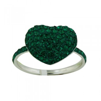 Sterling Silver Ring 12.5mm/14.5mm Puffy Heart Emerald Crystal