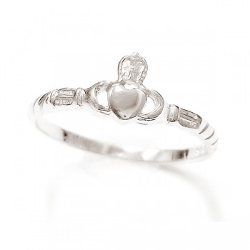 Sterling Silver Ring Heart in Hands Plain Claddagh -Rhodium Plating-
