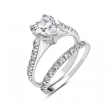 Sterling Silver Ring Engagement Ring with Clear Cubic Zirconia