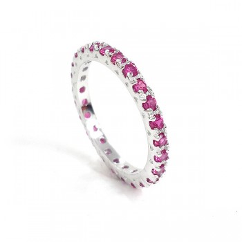 Sterling Silver Ring Band Ruby Cubic Zirconia Pave
