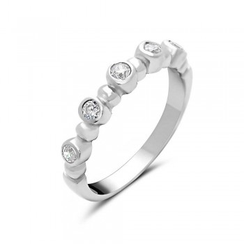 Sterling Silver RING 5 ROUND SWAROVSKI CLEAR Cubic Zirconia  BEZEL SETTING