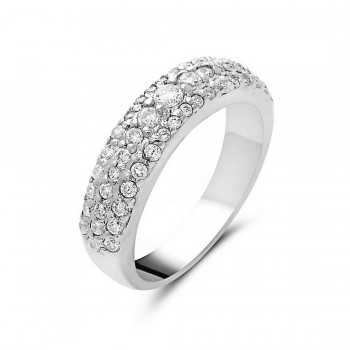 Sterling Silver Ring 3Rows of Clear Cubic Zirconia on Puffy Band