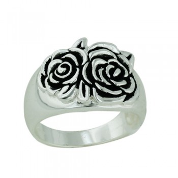 Sterling Silver Ring Rose with Antiq Brushing E-Coat