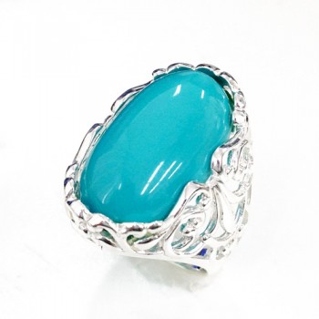 Sterling Silver Ring 22X13mm Turquoise Oval Dome Filigree Design