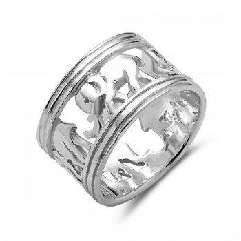 Sterling Silver Ring Elephant Eternity E-coated