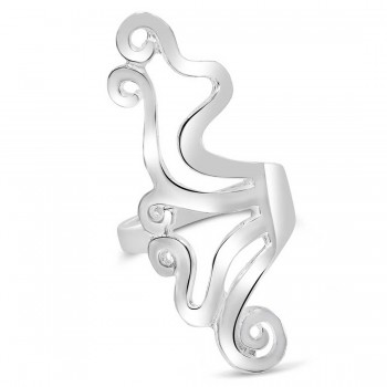 Sterling Silver Ring Long Wavy Line E-coated