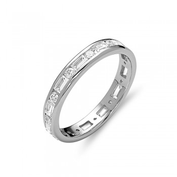 Sterling Silver Ring Eternity Rd and Baugette Clear Cubic Zirconia on Band