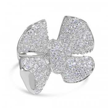 Sterling Silver Ring Ruffle Bow with Clear Cubic Zirconia Rhodium Plated