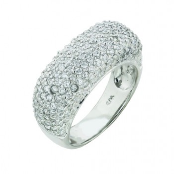 Sterling Silver Ring Clear Cubic Zirconia Paved Puffed Band Rhodium Plated