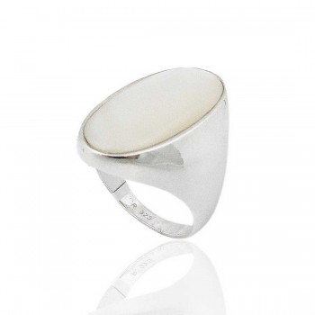 Sterling Silver Ring 12X25mm Mother of Pearl Oval with Plain Band